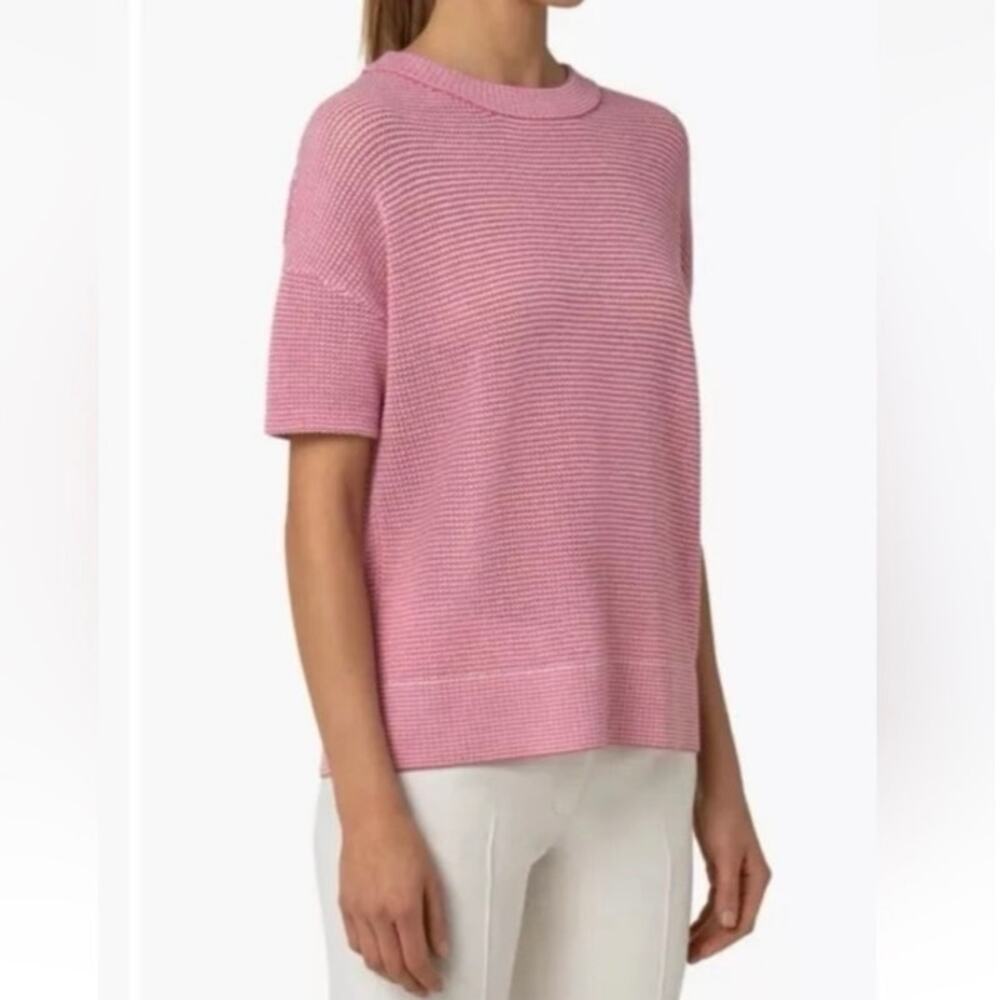 Akris Punto Pink Short Sleeve 100% Wool Knit Textured Stripe Top Blouse Size 10